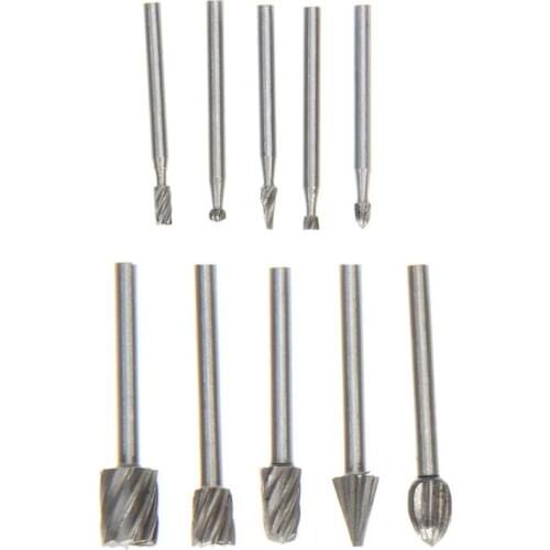 10pcs HSS Routing Router Grinding Bits Burr File Set Milling Cutter 1/8 inch Shank For Dremel Engraving Wood Rotary Tool