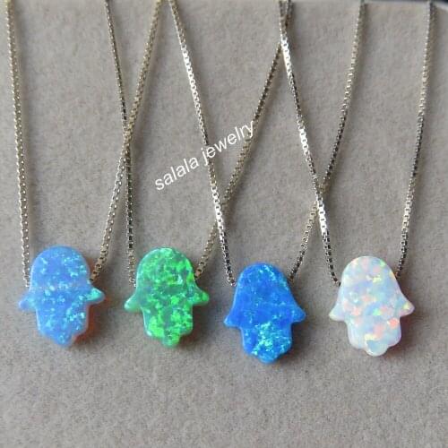 10pcs/lot 11x13mm 925 Sterling Silver Hamsa Opal Necklace & Charms Lucky Hamsa & Hand opal Necklace for Women & Gift