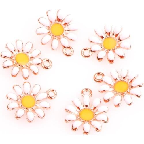 10Pcs Enamel White Little Daisy Flower Pendant For Handmade Necklaces Earrings Unisex Gift Jewelry Accessories