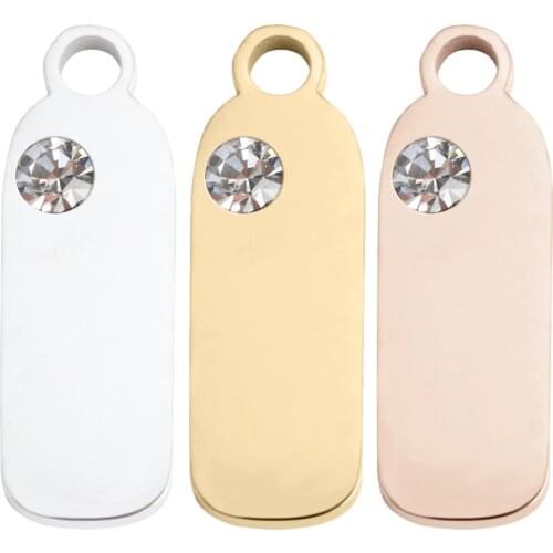 10pcs/Lot Stainless Steel Blank Bar Rectangle Charm With White Rhinestone for Making Bracelet Necklace DIY Jewelry 6*16mm