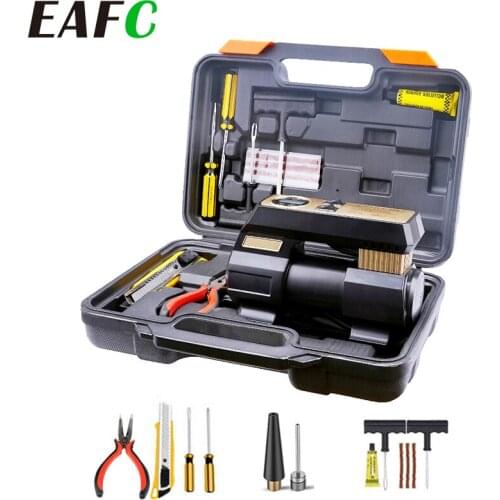 12V 120W Car Inflatable Pump with Tool Box Multifunctional Car Air Compressor Protable Automobiles Tire Inflator with LED light