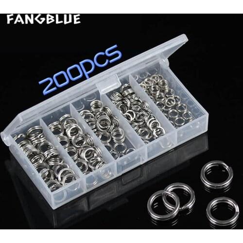 200Pcs/Box Fishing Split Rings O Shape 5mm-9mm Stainless Steel Solid Fishing Connectors Double Loops Rings Fishing Tackle