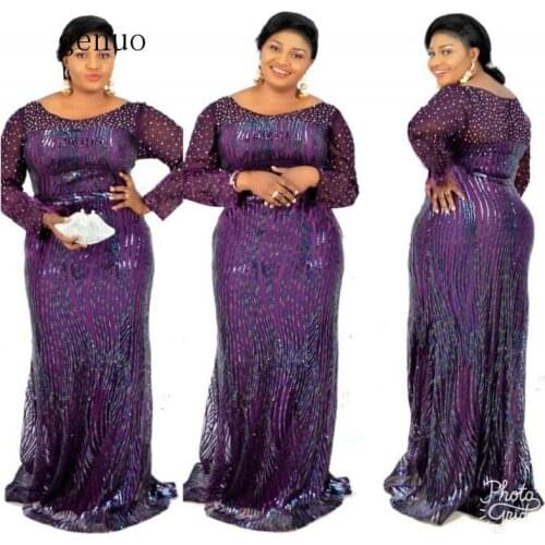 2020 Top Quality High-end Sexy Club Lace Up Sequined Flaring Untidy Round Neck Full Sleeve Slim Women Straight MaxiDress