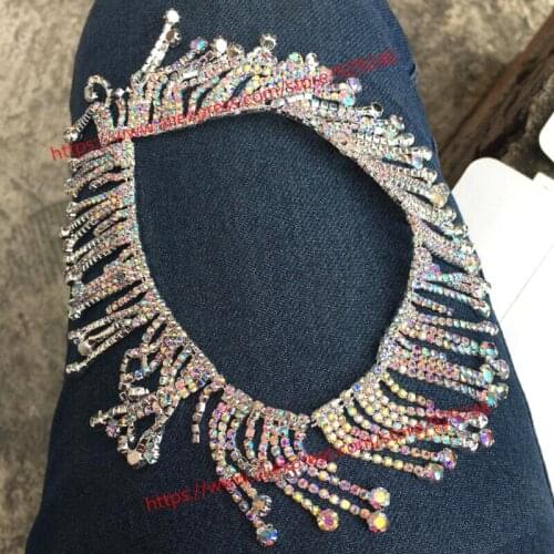 4.5cm long fringe crystal lace trims for headscarf AB crystal rhinestone chain for evening dress decoration garment tassel stone