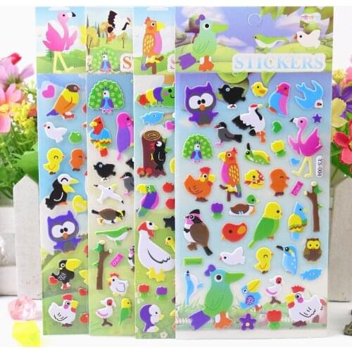 4 Pcs/set cute birdie animal stickers for kids boy girl 3D bubble puffy DIY scrapbook cartoon sticker educational toy