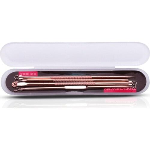 4Pcs/Set Professional Portable Different Style Dual Heads Needle Blackhead Remover Pimple Acne Salon Beauty Kit Set