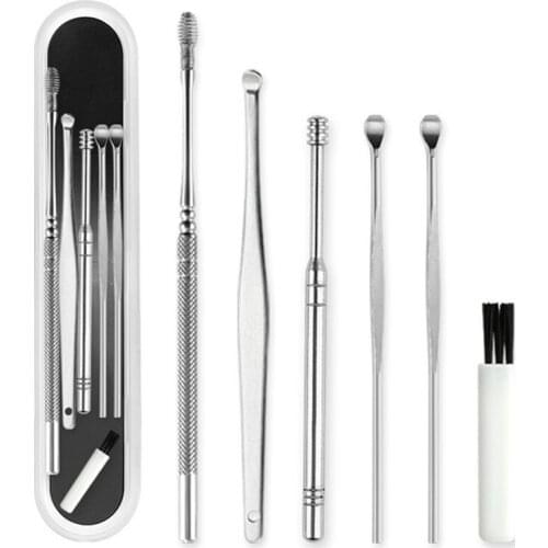5/6 Pcs Ear Wax Pickers Stainless Steel Earpick Wax Remover Curette Ear Pick Cleaner Ear Cleaner Spoon Care Ear Clean Tools