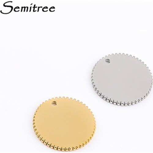 Semitree 5pcs Stainless Steel Gear Charms Pendant DIY Necklace Jewelry Findings Bracelet Charm Making Handicraft Accessories