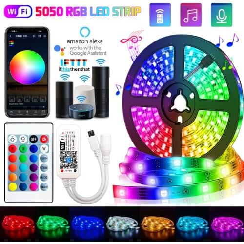 5M-30M WIFI LED Strip Light 5050 LED RGB DC 12V SMD LED Ribbon Waterproof diode tape Bluetooth Controller power adapter for Home