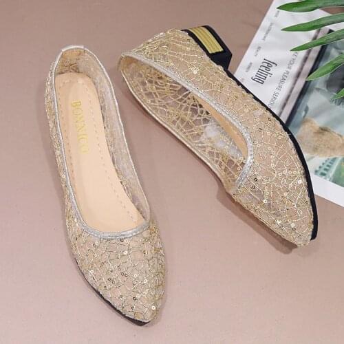 Breathable Shallow Ballet Shoes 2021 New Women Shoes Woman Flats Slip on Gold Silver Mesh Hollow Casual Fashion Shoes Plus Size