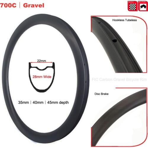 FIC 28mm wide carbon gravel bicycle disc brake rim 700c 35mm 40mm 45mm depth hookless tubeless superlight carbon road bike rim
