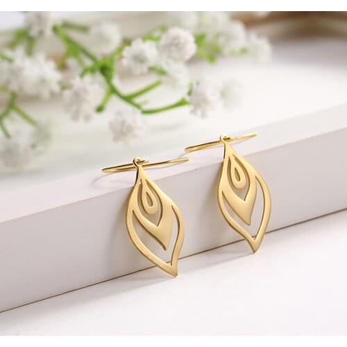 COOLTIME Heart Leaf Star Gold Color Black Hollow Stainless Steel Vintage Bohemia Boho Earring Gift for Women Man Jewelry