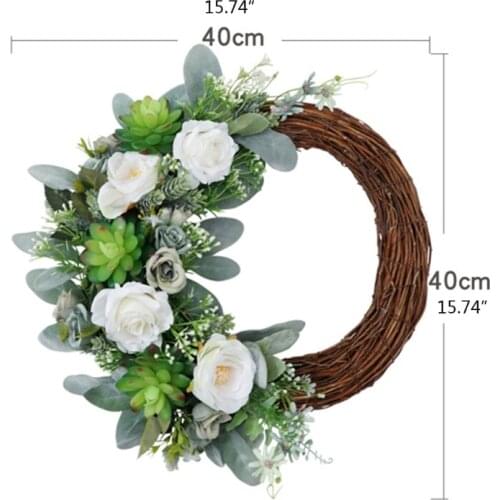 Artificial Rose Succulent Spring Flower Wreath Decoration Wedding Front Door