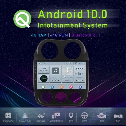JSTMAX 10.2" Android 10.0 Car media radio player For Jeep Compass 2011-2016 Bluetooth 4G+64G GPS Navi HDMI DSP PLAYER