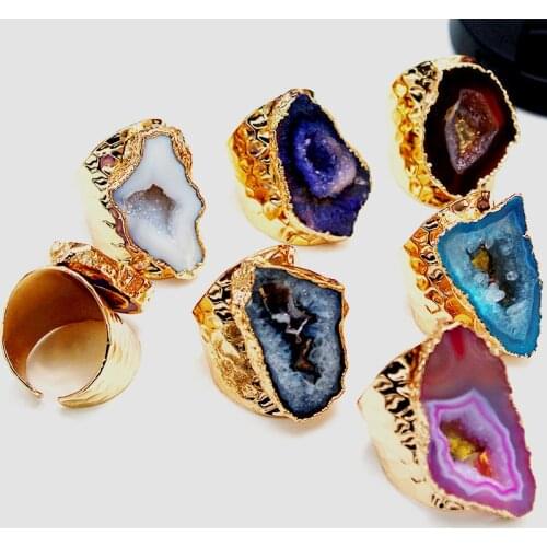 Fashion Geometric High Quality Natural Stone Ring Crystal Semi Gem Slic Ring for Unisex Fashion Elegant Adjustable Knuckle Rings