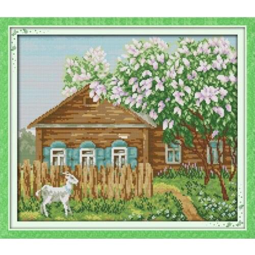 Beautiful home (9) cross stitch kit lanscape garden 14ct 11ct count printed canvas stitching embroidery DIY handmade needlework
