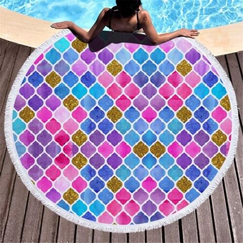 Round Fish scales Printed Beach Towel Microfiber Shawl Beach Towel Beach Mat Hippie Throw Roundie Yoga Mat Towel Camping Mat