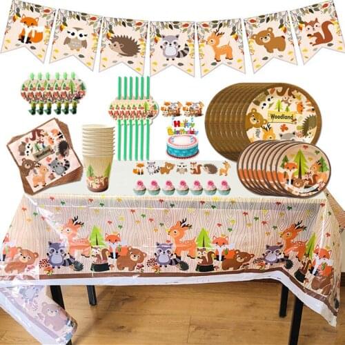 Woodland Forest Jungle Animals Party DIY Decoration Tableware Paper Cup Plate Baby Shower Balloons Kids Birthday Party Supplies