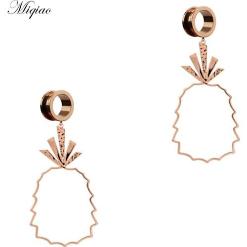 Miqiao 2pcs New Stainless Steel Pineapple Fruit Double Horn Ear Expander Piercing Jewelry