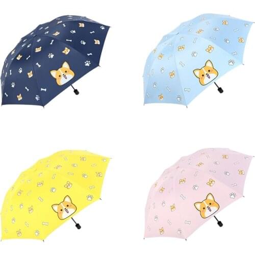 Fashion Cartoon Lovely Dog Corgi Umbrella for Women UV Rainproof Umbrella Parasol Rain Manual Folding Umbrellas
