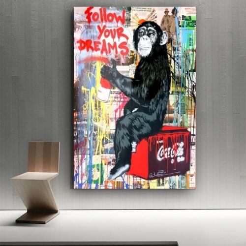 Home Decor Follow Your Dreams HD Print Paintings Orangutan Picture Wall Art Street Graffiti Modular Canvas Poster For Bedroom