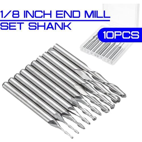 10pcs End Mill Set Shank Carbide Ball Nose 1/8 Inch 1mm-3.175mm 2 Flutes CNC Cutting Tool Milling Cutter for Wood Working