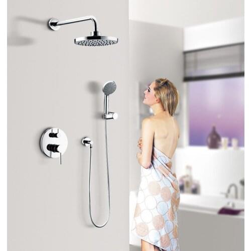 Flower is aspersed embedded wall type double shower set round dark mix water valve installed 8 inch spray project