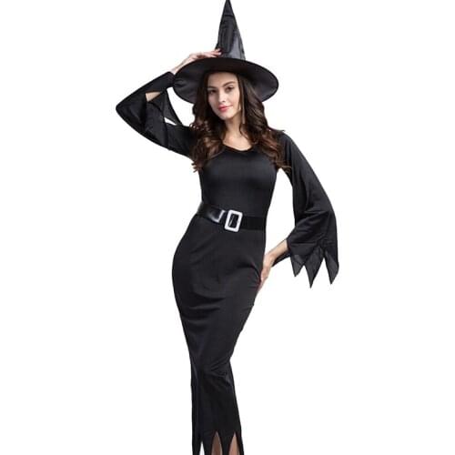 NEW 2019 Christmas Party Cosplay Costumes Christmas Clothing Halloween Cosplay Suits for Women Dress Belt Hat Sexy Costume Black
