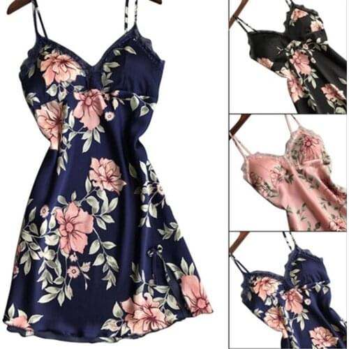 New Fashion Women Sexy Sleeveless Lingerie Lace Robe Dress Babydoll Print Flower Nightdress Nightgown Sleepwear Home Clothes