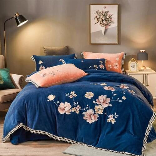 New Milk cashmer Bedding Sets embroidery Bed Linen Duvet Cover Bed Sheet Pillowcase/bed Sets twin queen king size 4pcs