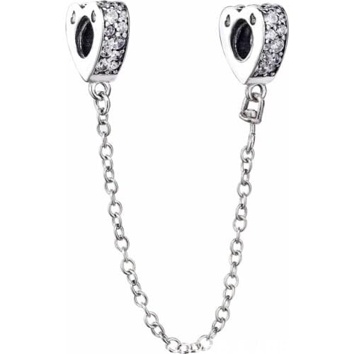 Original Sparkling Arcs of Love With Crystal Safety Chain Bead Fit 925 Sterling Silver Bead Charm Bracelet Diy Jewelry