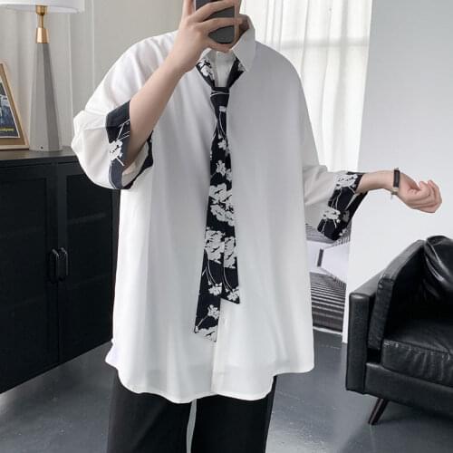 Casual Handsome Long Sleeve Shirts Send Tie Mens Camisa Masculina Streetwear Black/white/grey Color Clothes Shirts Size M-2XL