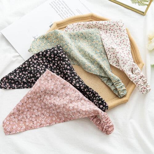 Floral Print Triangle Hair Scarf Headband Cute Turban Headwrap Head Scarf Elastic Hair Band Hairbands Women Hair Accessories