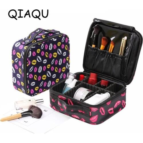 QIAQU Adjustable Cosmetic Case Professional Toiletry Organizer Bag Travel Make Up Large capacity Partition Makeup Storage Cases