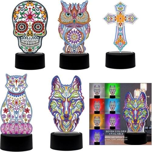 DIY Special Shaped Diamond Painting LED Night Light Cross Stitch Embroidery Mosaic Kit 7 Color Home Decoration Lamp Gift