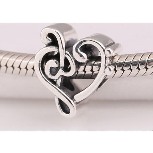Authentic S925 Charm Heart Treble Clef Heart Charms fit Lady Bracelet Bangle DIY Jewelry