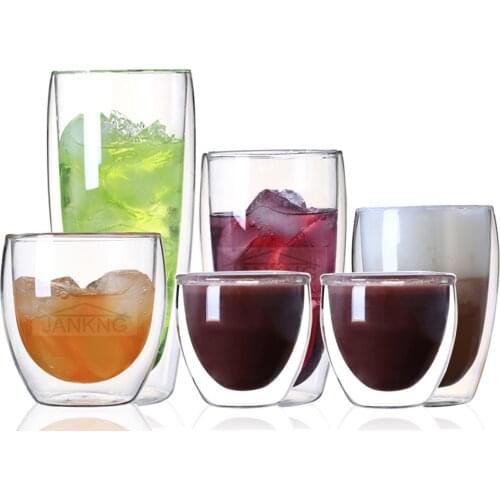 2Pcs Double Wall Glass Cup Beer Drinking Glass Heat-resistant Coffee Cup Tea Mugs Transparent Drinkware Handmade Creative Gift