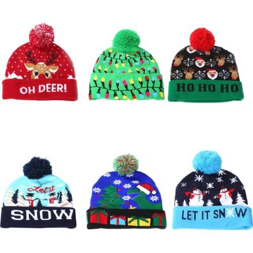 LED Christmas Hat Sweater Knitted Beanie Christmas Light Up Knitted Hat Christmas Gift for Kids Xmas 2021 New Year Decorations