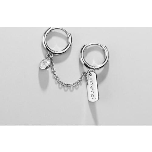 ONLY 1PC Authentic 100% 925 Sterling Silver fine Jewelry Soliatire&Square Geometric circle Hoop HUggie Earrings Tassel gtle2908