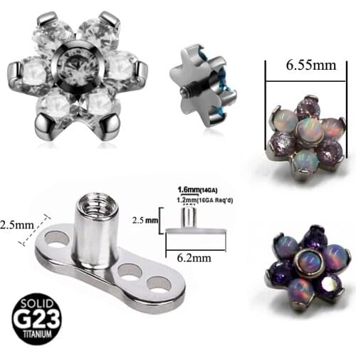 1Pc Titanium Flower Zircon Opal Top Dermal Anchor Piercing Micro Dermal Surface Hide in Skin Drivers Piercing Jewelry