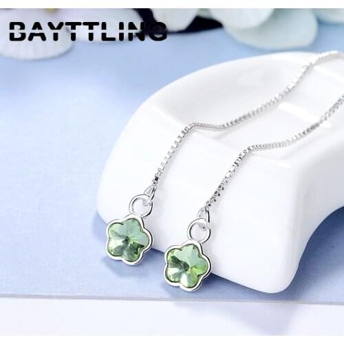 BAYTTLING 925 Sterling Silver Fine Multi-Color Zircon Long Tassel Flower Drop Earrings For Women Fashion Jewelry Couple Gift