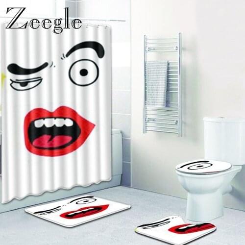 Zeegle Printed Bathroom Mat and Rugs Shower Carpet Water Absorbing Bath Mat Non Slip Bath Mats Soft Toilet Rug 4pcs set