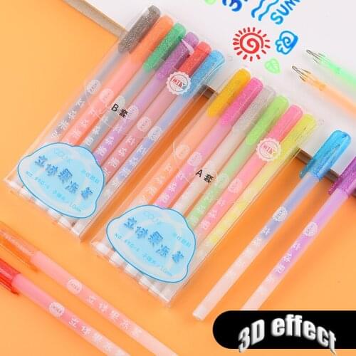 Kawaii Gel Pen 6 Pcs/Set Cute 3D Jelly Pen for School Colored Art Markers for Graffiti Painting Scrapbooking Nail Art Supplies