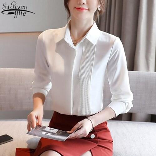 New Classic Chiffon Blouse Female Women Shirt Elegant White Loose Long Sleeve Shirts Lady Simple Style Tops Clothes Blusas 10857