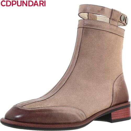 Ladies Genuine Leather Low Heels Ankle Boots For Women Autumn Winter Chelsea Short Boots Shoes Bottines Femme Botines Mujer