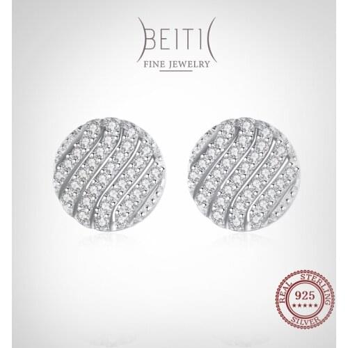 Beitil Genuine 925 Sterling Silver Luxury Full Zircon Round Stud Earrings For Women Classic Luxury Wedding Accessories Jewelry