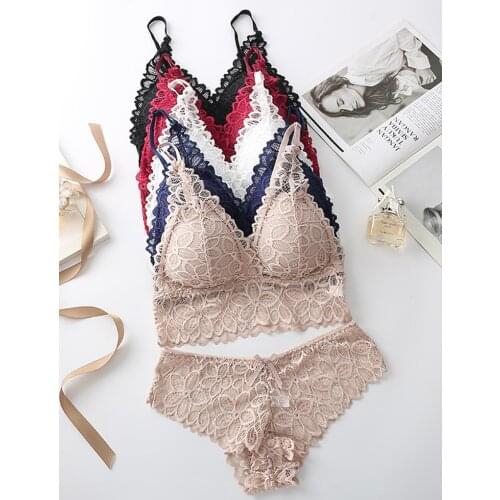 Womens Underwear Set No Pressure Soft Lace Bra Panties Female 2 Pieces Lingerie Wirefree Bralette for women Thin Brief Sets