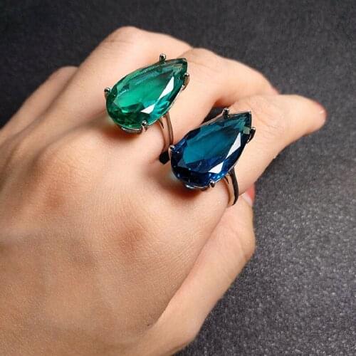 Fashion Ring 925 Silver Jewelry Water Drop Shape Zircon Gemstone Open Finger Ring Accessories for Women Wedding Party Ornaments