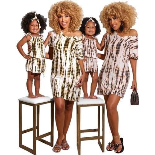 ZAFILLE Mommy and me Clothes Outfits Snake Print One Shoulder Dress Women Girl Summer Mother Daughter Dresses Family Look