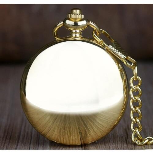 Gold Smooth Men Quartz Pocket Watches Polish Quartz Fob Pocket Watches Pendant with Fob Chain Best Gifts for Mens Womens